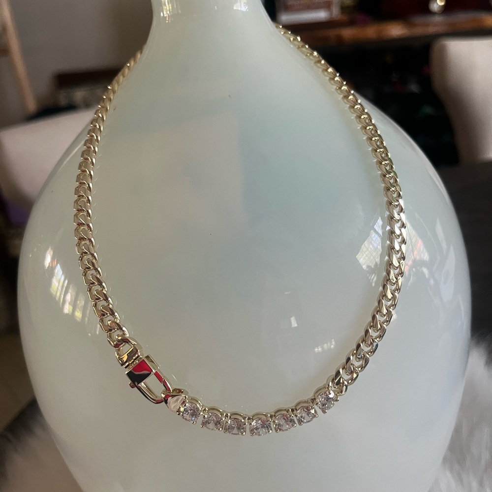 Gold Chain Necklace with White Diamonettes - Picture 6 of 7